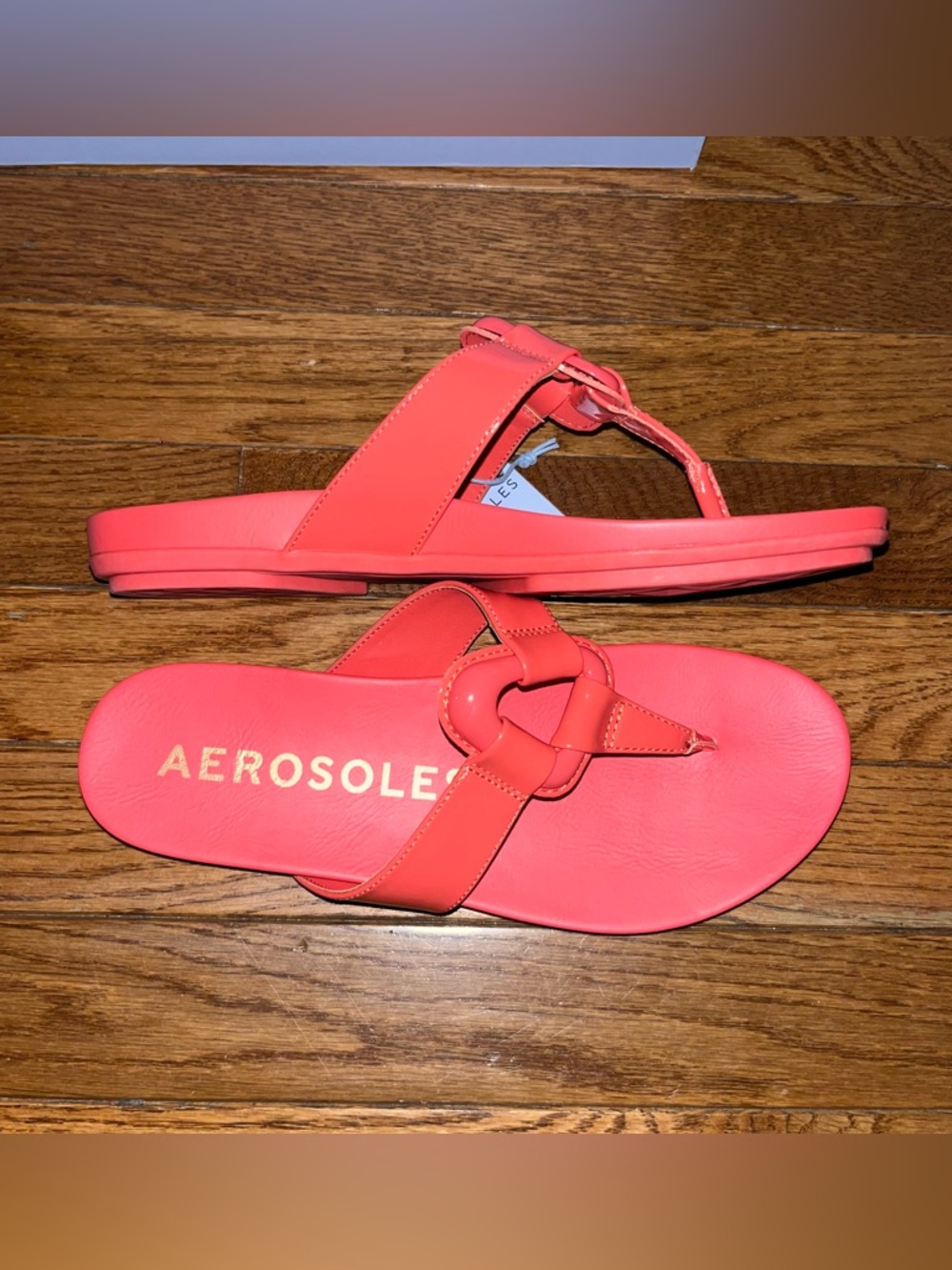 Aerosoles Fallon Harness Sandals Coral Patent Faux Leather Women’s Size 8 - Picture 6 of 9